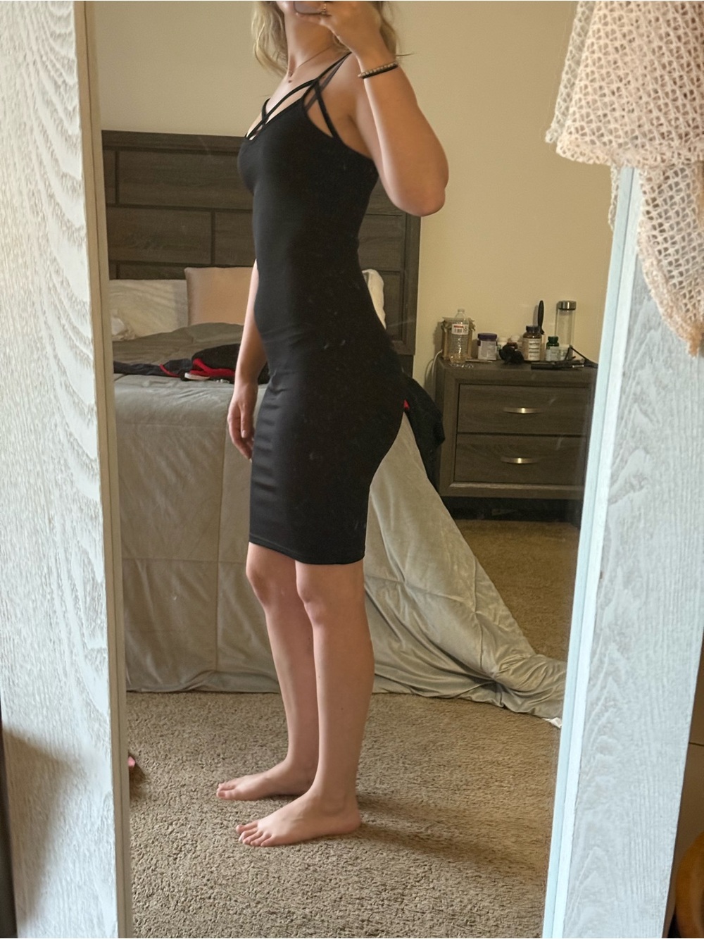 SHEIN Black Strappy Crisscross Bodycon Mini Dress - Picture 2 of 4